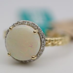 NEW EFFY 14k Yellow Gold Round Opal & Diamond Ring